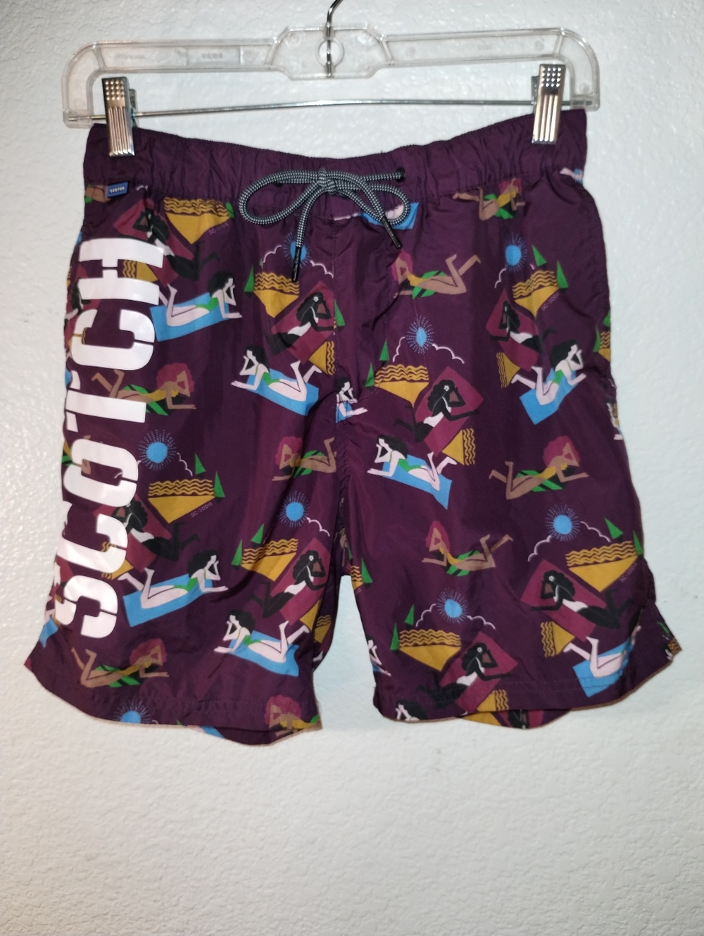 Scotch & Soda Men's Purple Swim Trunks Beach Babe Print sz Medium